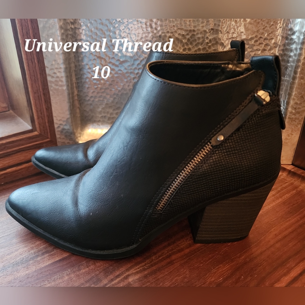 Universal Thread Black Side Zip Ankle Bootie - image 1